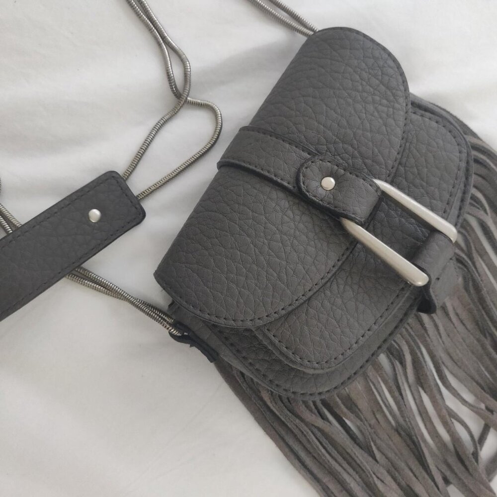 NWT DOLCE VITA Pebbled Leather Mini Fringe crossbody chain strap